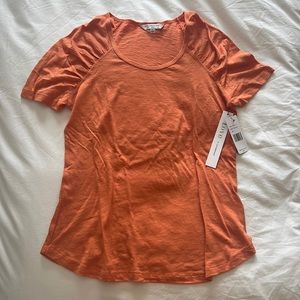 Liverpool Los Angeles Orange T Shirt with Ruching on Sleeve. Size S